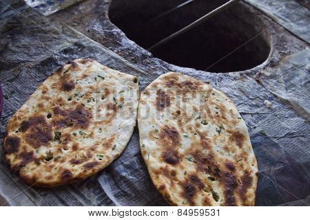 Close-up of Indian breads (Kulcha), Amritsar, Punjab, India