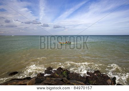 Boat moving in the Laccadive Sea, KanyaKumari, Tamil Nadu, India