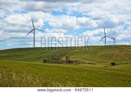 Wind turbines on a hill, Vallata, Avellino, Campania, Italy