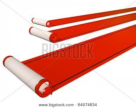 Three red carpets. Objects isolated on white background