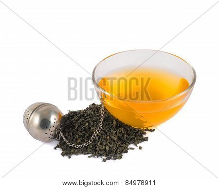 Glass piola bowl of tea isolated