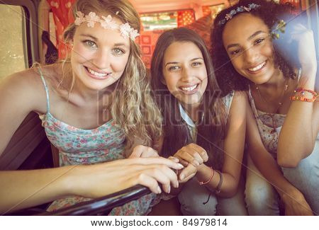 Hipster friends on road trip on a summers day