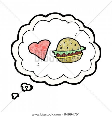 cartoon hamburger with thought bubble