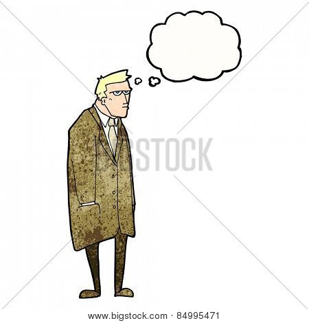 cartoon bad tempered man with thought bubble