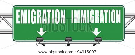 immigration or emigration political or economic migration by refugees or moving across the border by economic migrants sign 