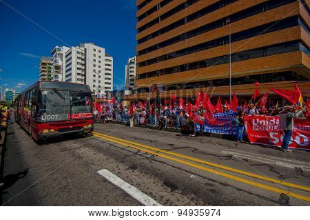 Protesters marching in the capital city Quito against government of president Rafael Correa between