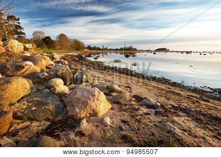 quiet morning seacoast in springtime