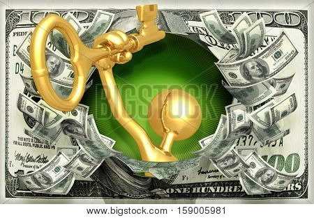 The Original 3D Character Illustration With The Golden Key To Success