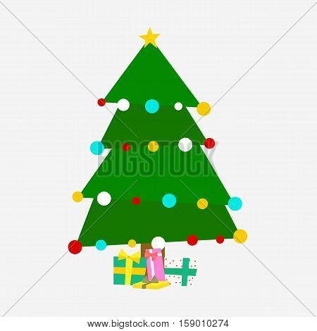 Christmas tree with colourful baubles and presents