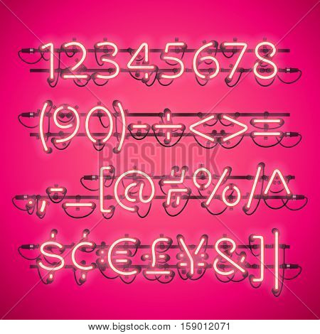 Glowing Neon Pink Numbers. Used pattern brushes included. There are fastening elements in a symbol palette.