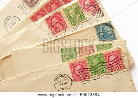 pile of old letters envelopes post stamps