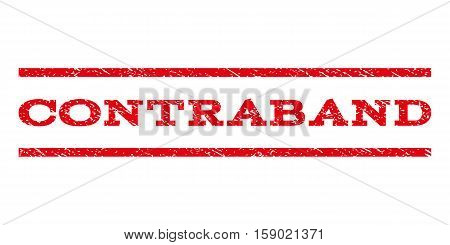 Contraband watermark stamp. Text tag between horizontal parallel lines with grunge design style. Rubber seal stamp with dust texture. Vector red color ink imprint on a white background.