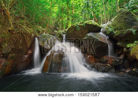 Waterfall with rain forest on mountainKrok-E-Dok waterfall on mountain at Thailand National Park.