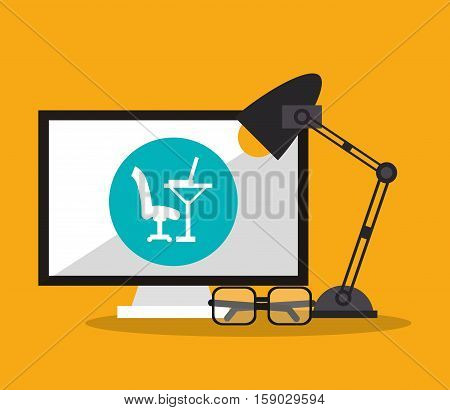 Computer glasses and lamp icon. Worktime office supplies and workforce theme. Colorful design. Vector illustration