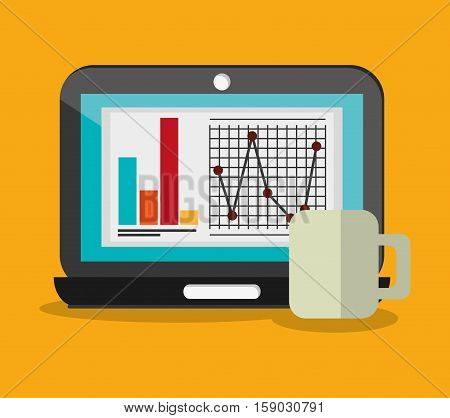 Laptop and infographic icon. Worktime office supplies and workforce theme. Colorful design. Vector illustration