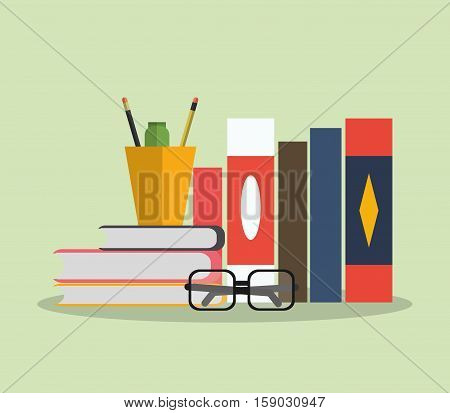 Books mug and glasses icon. Worktime office supplies and workforce theme. Colorful design. Vector illustration