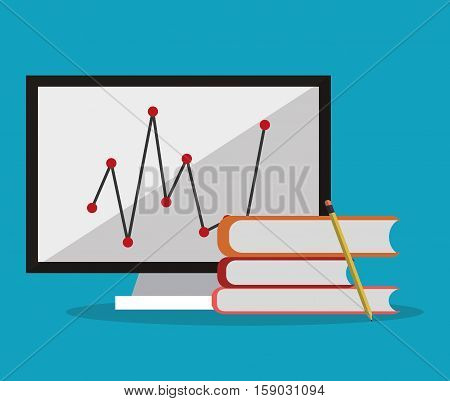 Computer and infographic icon. Worktime office supplies and workforce theme. Colorful design. Vector illustration