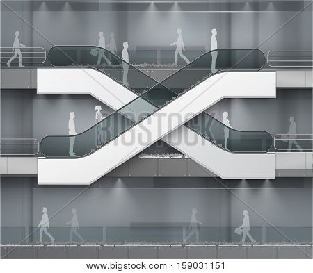 Vector Modern Escalator with Place for Advertising Side view Isolated on Office Mall Shopping Center Business Building Interior Background