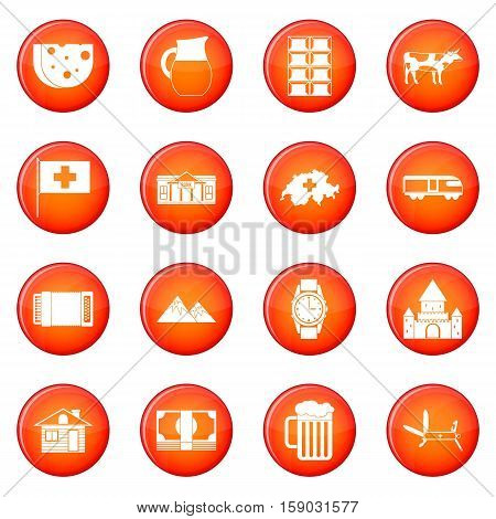 Switzerland icons vector set of red circles isolated on white background