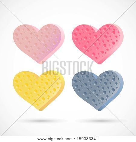 Art sponge illustration rcolorful set heart on white background