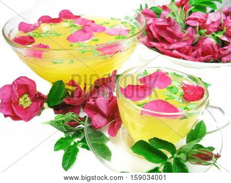 rose punch tea cocktail punch in bowl and cup