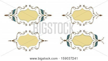 Elegant thin vector holiday ornament frame set. Leafs frame for design, date cards, wedding invitations. Old fashioned art work frames. Set of vintage design elements.