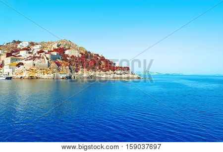 landscape of Hydra island Saronic Gulf Greece