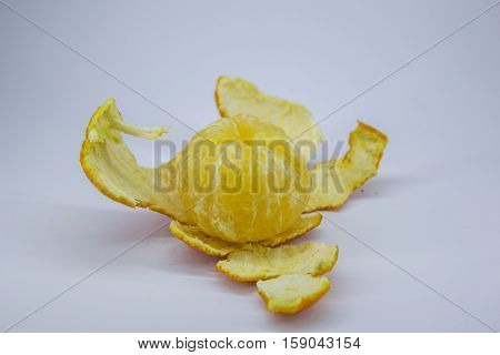 ripe tangerine peeled, on a white background