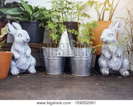 Rabbits Bunny sculpture Garden decoration Plant pots Outdoor