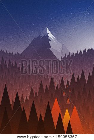 Abstract nature landscape. Mountain and forest fire. Natural disaster. Vector illustration. Elements are layered separately in vector file.