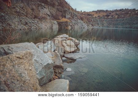 Mountain Lake in Early Autumn cold and cluody