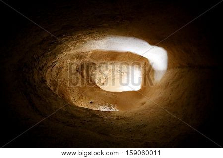 Photography inside the cave in Cappadocia in Turkey