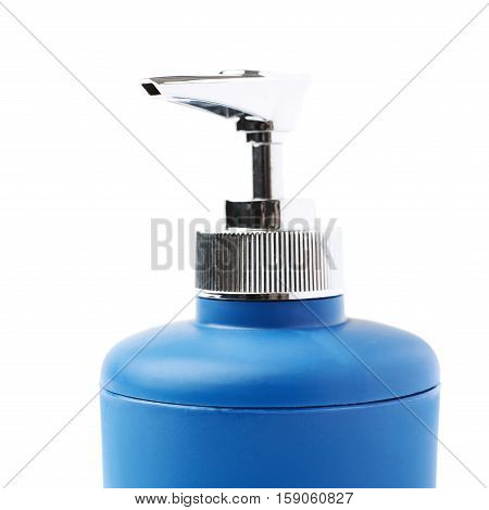 Gray batcher of plastic bottle of liquid soap isolated over the white background