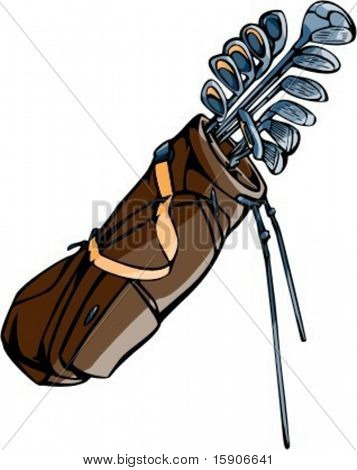 Tasche mit Golf-Sticks. Pantone-Farben. Sehr saubere Vektoren.