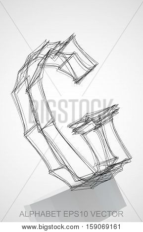 Abstract illustration of a Ink sketched uppercase letter G with Reflection. Hand drawn 3D G for your design. EPS 10 vector illustration.