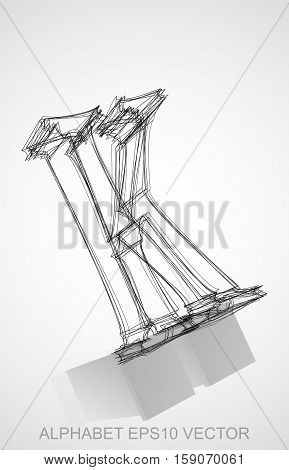 Abstract illustration of a Ink sketched uppercase letter K with Reflection. Hand drawn 3D K for your design. EPS 10 vector illustration.