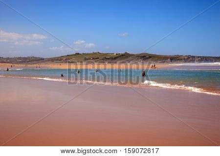 LIENCRES DUNES SPAIN - AUGUST 21: View of the Liencres dunes nature reserve in the Cantabrian sea on August 21 2016