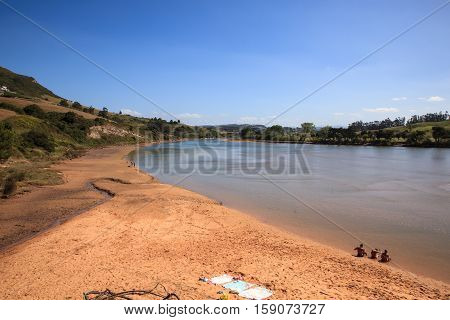 LIENCRES DUNES SPAIN - AUGUST 21: View of the Liencres dunes nature reserve in the Cantabrian sea on August 21 2016