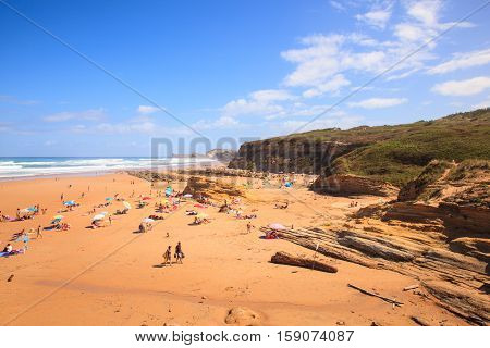 LIENCRES DUNES SPAIN - AUGUST 21: View of the Liencres dunes nature reserve in the Cantabrian sea on August 21 2016