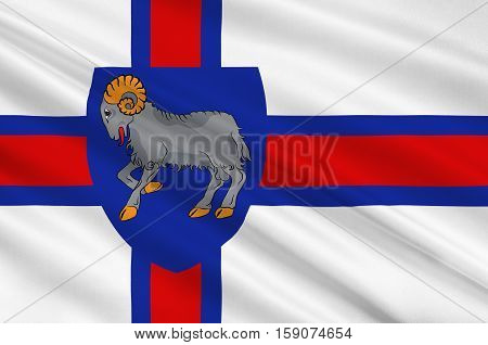 Flag of Faroe Islands is an island country of Denmark Kingdom. 3d illustration