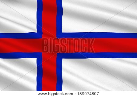 Flag of Faroe Islands is an island country of Denmark Kingdom. 3d illustration