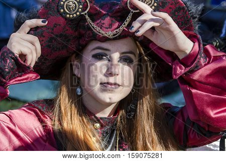 CAGLIARI, ITALY - May 29, 2016: Sunday at La Grande Jatte VIII Ed. At the Public Gardens - Sardinia - portrait of a beautiful girl in cosplay costume