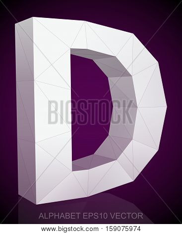 Abstract White 3D polygonal uppercase letter D with reflection. Low poly alphabet collection. EPS 10 vector illustration.