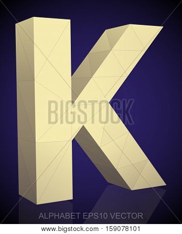 Abstract Yellow 3D polygonal uppercase letter K with reflection. Low poly alphabet collection. EPS 10 vector illustration.