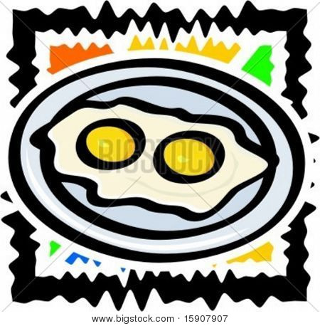 Stegte æg i en plade. Vektor illustration.