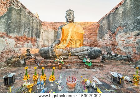 Asian Religious Architecture. Ancient Sandstone Sculpture Of Buddha At Wat Phra Sri Sanphet Temple R