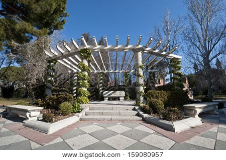 Pergola in Cecilio Rodriguez Gardens, Retiro Park, Madrid, Spain