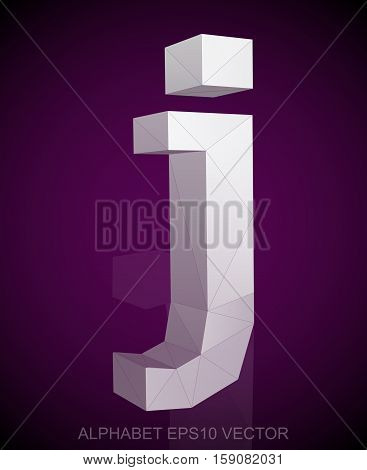 Abstract White 3D polygonal lowercase letter J with reflection. Low poly alphabet collection. EPS 10 vector illustration.