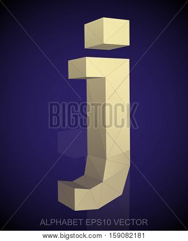 Abstract Yellow 3D polygonal lowercase letter J with reflection. Low poly alphabet collection. EPS 10 vector illustration.