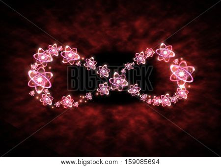 Atom particles make up shape of infinity symbol 3D illustration